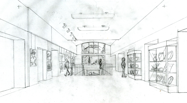 SCAEC Summit County Commons Lobby Sketch with Detail Illustration by Kevin Mastin